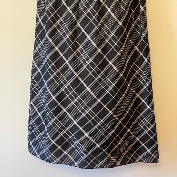 Fossil S plaid a-line mini dress party cocktail academia 100% SIlK corpcore gray - Picture 3 of 7